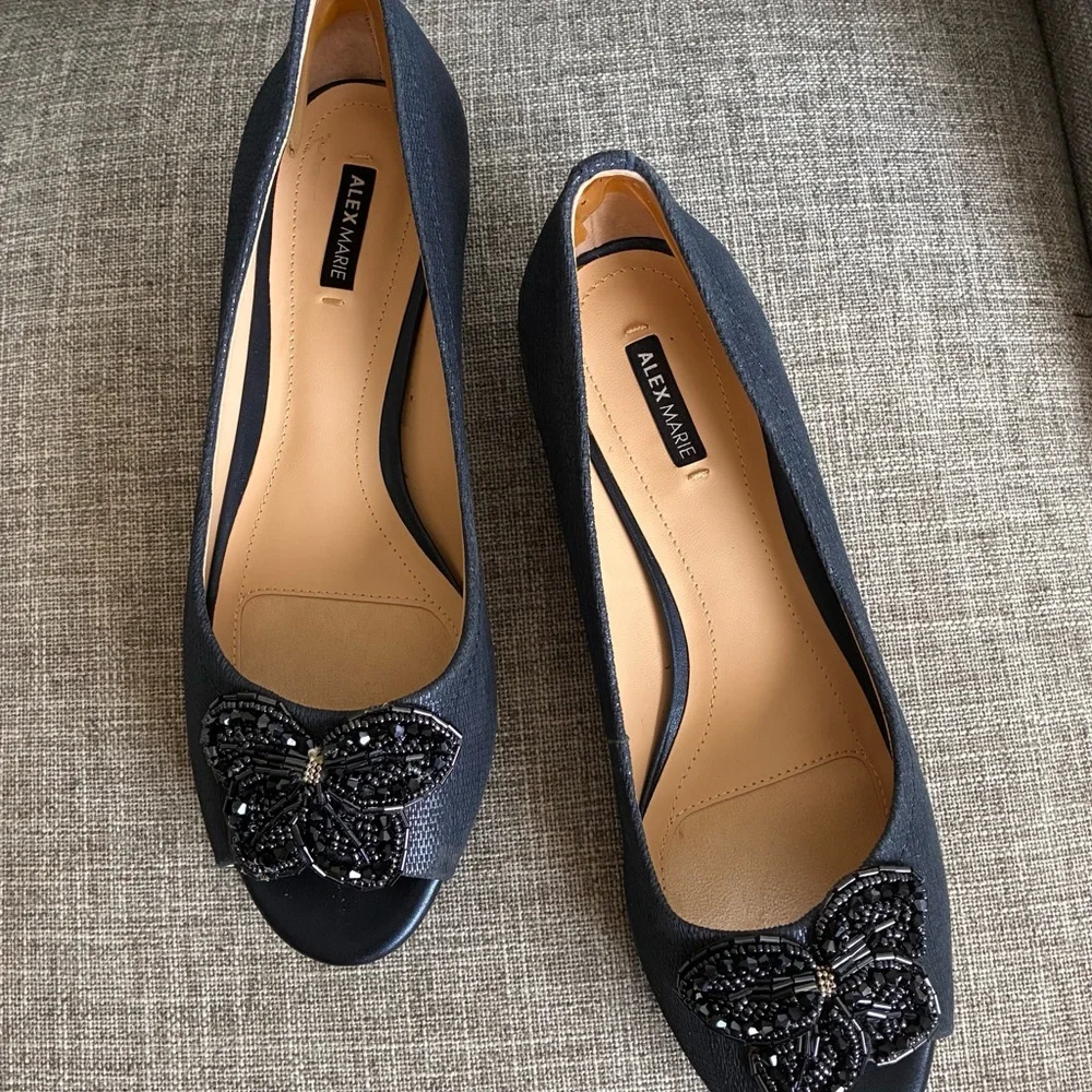 Alex Marie Black Women's Beaded Butterfly Flats